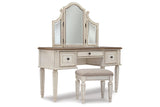 Realyn Two-tone Vanity and Mirror with Stool by Ashley at Eve Furniture