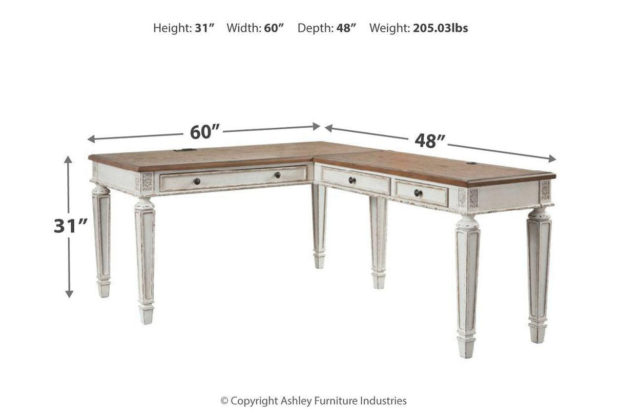 Realyn White/Brown 2-Piece Home Office Desk by Ashley at Eve Furniture