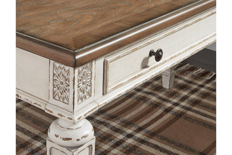 Realyn White/Brown 2-Piece Home Office Desk by Ashley at Eve Furniture
