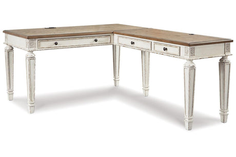 Realyn White/Brown 2-Piece Home Office Desk by Ashley at Eve Furniture