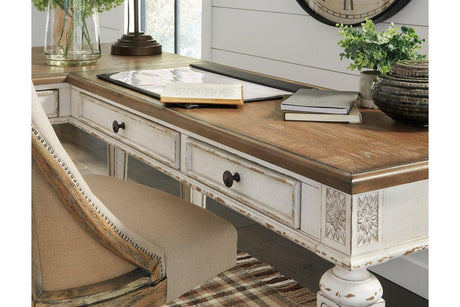 Realyn White/Brown 2-Piece Home Office Desk by Ashley at Eve Furniture