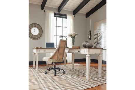 Realyn White/Brown 2-Piece Home Office Lift Top Desk by Ashley at Eve Furniture