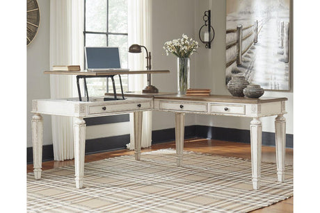 Realyn White/Brown 2-Piece Home Office Lift Top Desk by Ashley at Eve Furniture