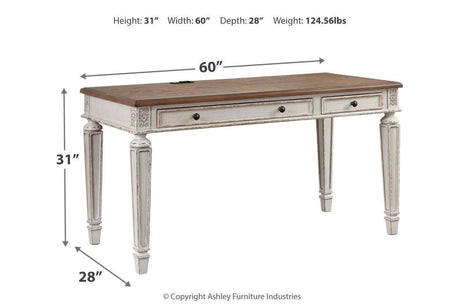 Realyn White/Brown 60" Home Office Desk by Ashley at Eve Furniture