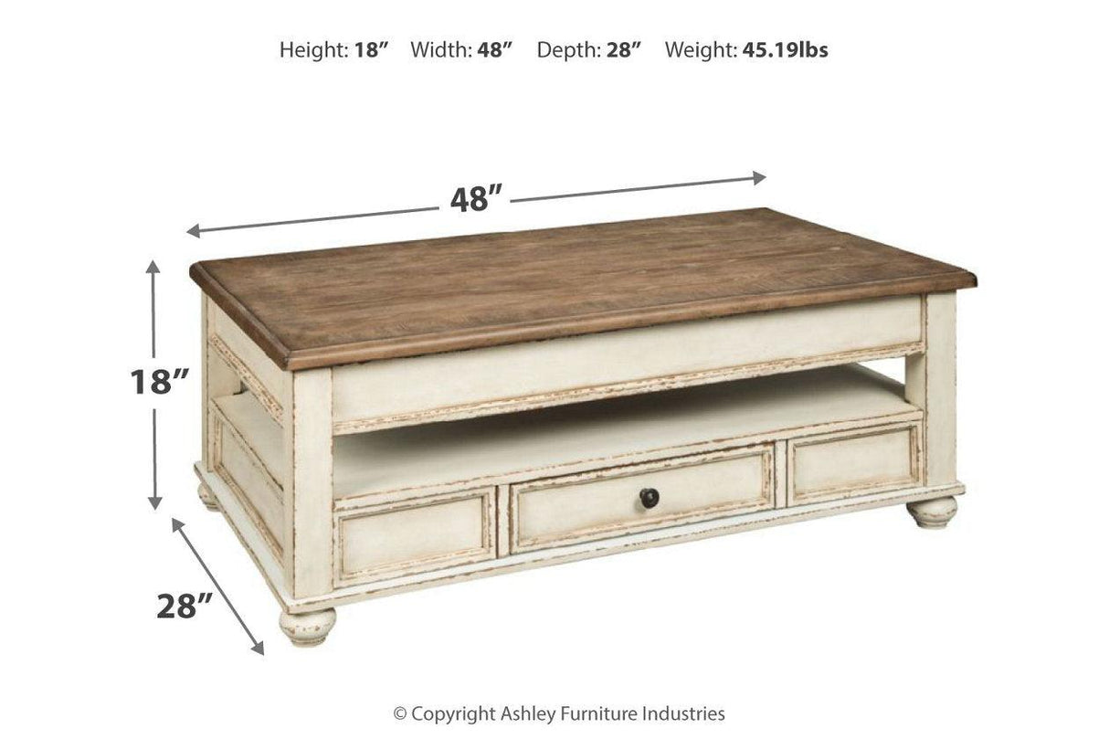 Realyn White/Brown Coffee Table with Lift Top by Ashley at Eve Furniture