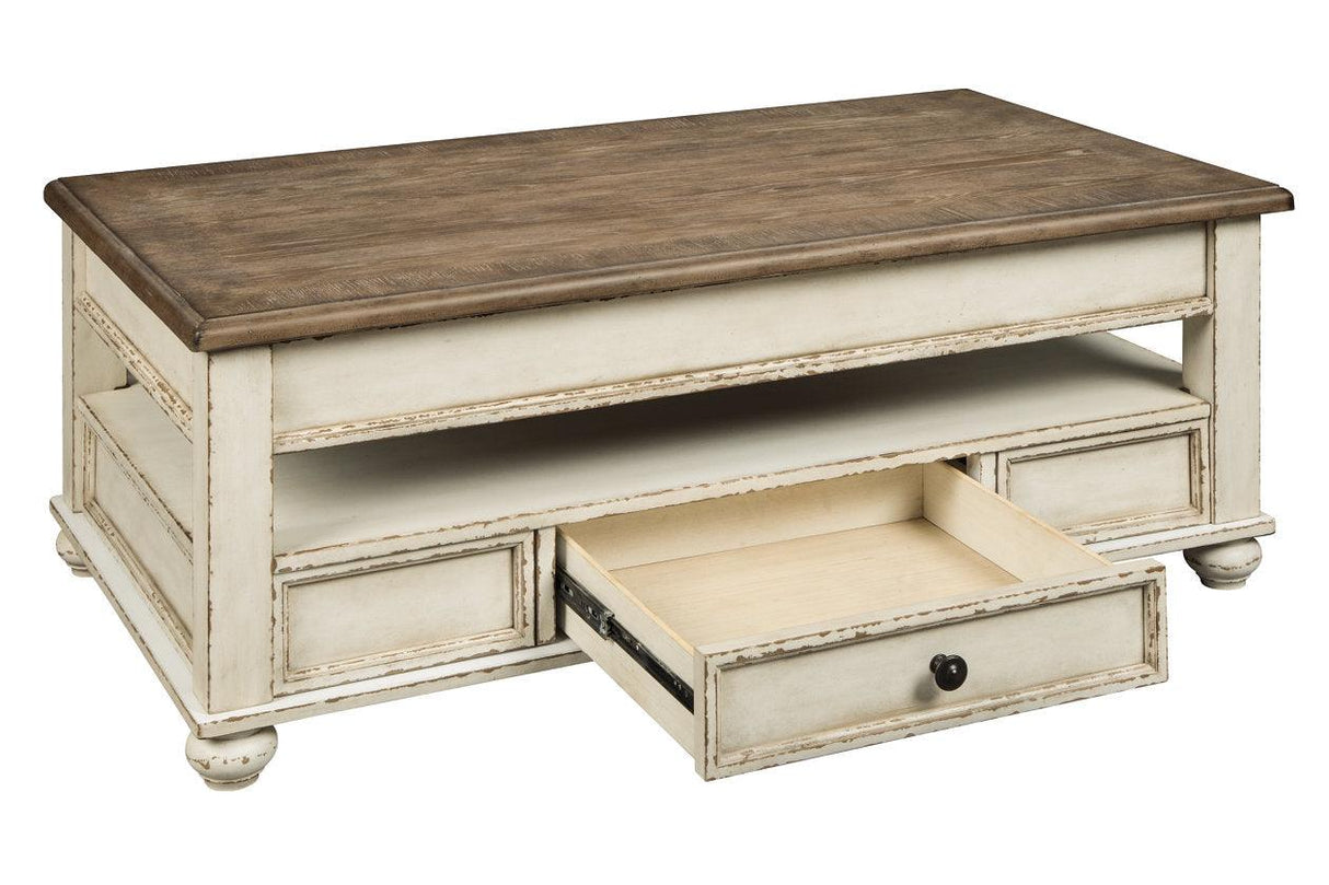 Realyn White/Brown Coffee Table with Lift Top by Ashley at Eve Furniture