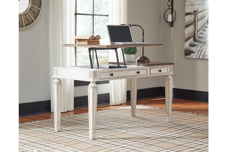 Realyn White/Brown Home Office Lift Top Desk by Ashley at Eve Furniture