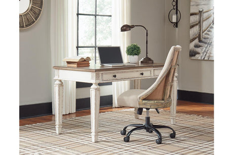 Realyn White/Brown Home Office Lift Top Desk by Ashley at Eve Furniture