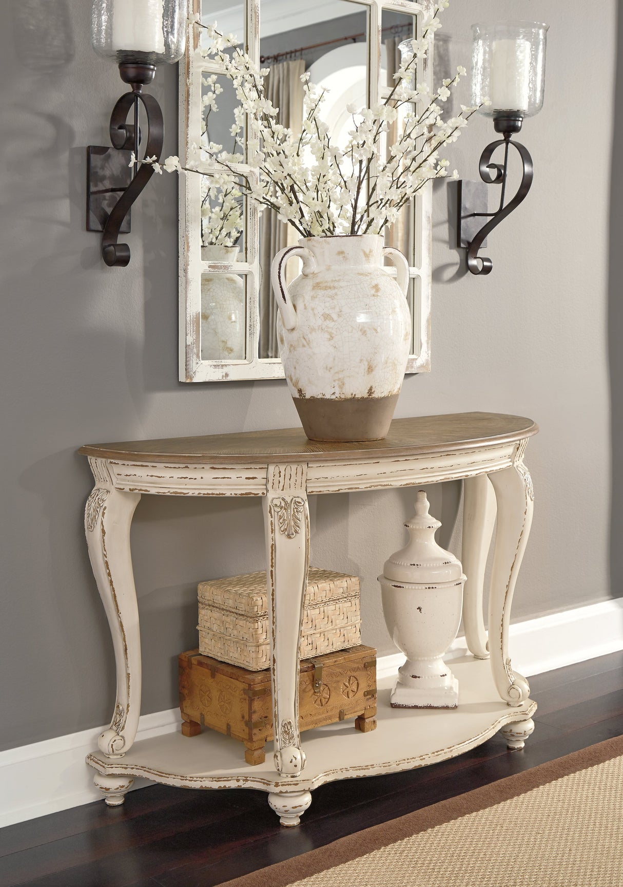 Realyn White/Brown Sofa Table by ASHLEY FURNITURE at Eve Furniture