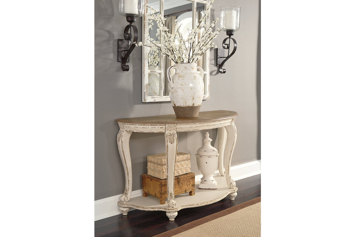 Realyn White/Brown Sofa Table by ASHLEY FURNITURE at Eve Furniture