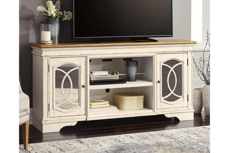 Realyn Chipped White 74" TV Stand by Ashley at Eve Furniture