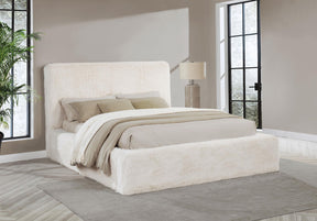 Rebecca Cream Faux Fur Upholstered Queen Bed by Coaster at Eve Furniture