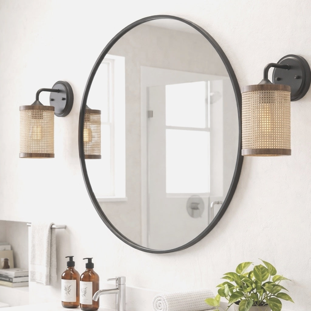 Reef 1-Light Rattan Wall Sconce with Black Metal Finish by Ashcroft Furniture at Eve Furniture