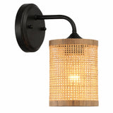 Reef 1-Light Rattan Wall Sconce with Black Metal Finish by Ashcroft Furniture at Eve Furniture