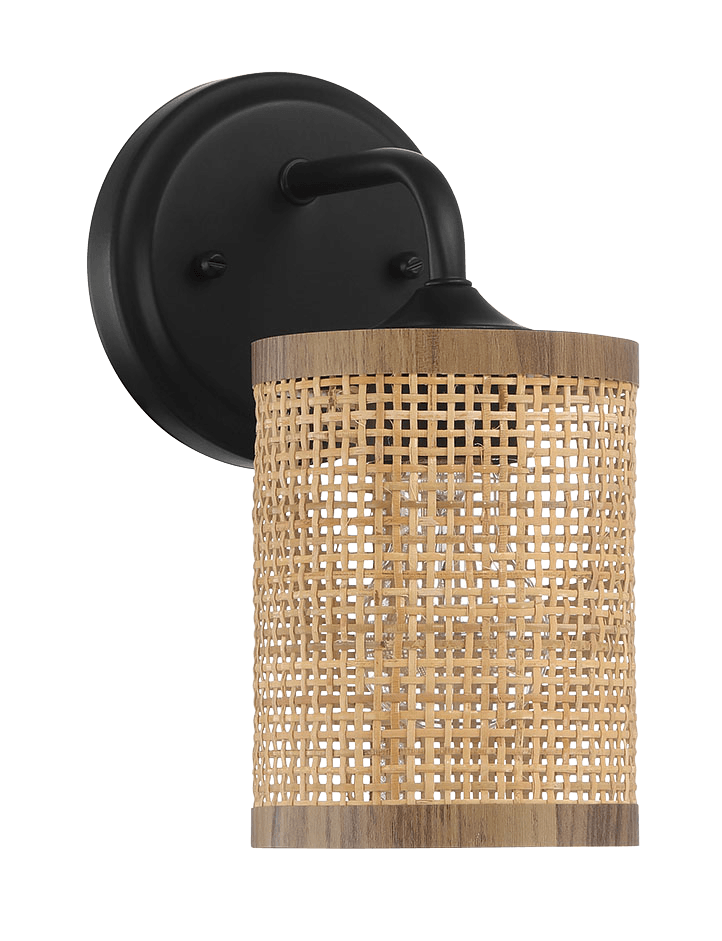 Reef Single Lights Wall Sconce With Natural Rattan Shade Rustic Wicker Wall Light