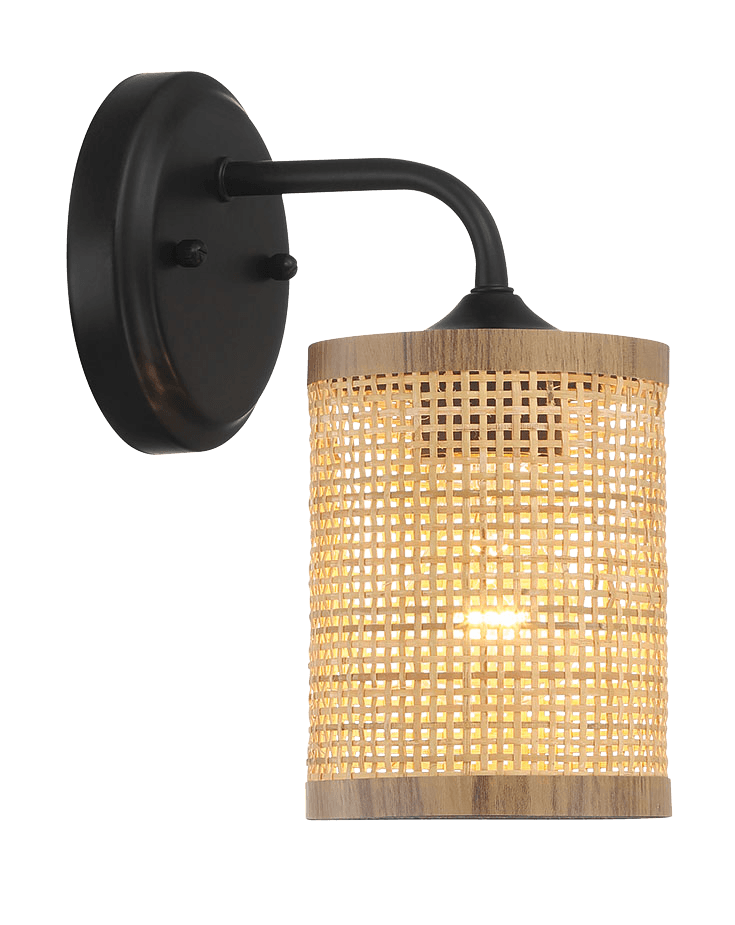 Reef Single Lights Wall Sconce With Natural Rattan Shade Rustic Wicker Wall Light