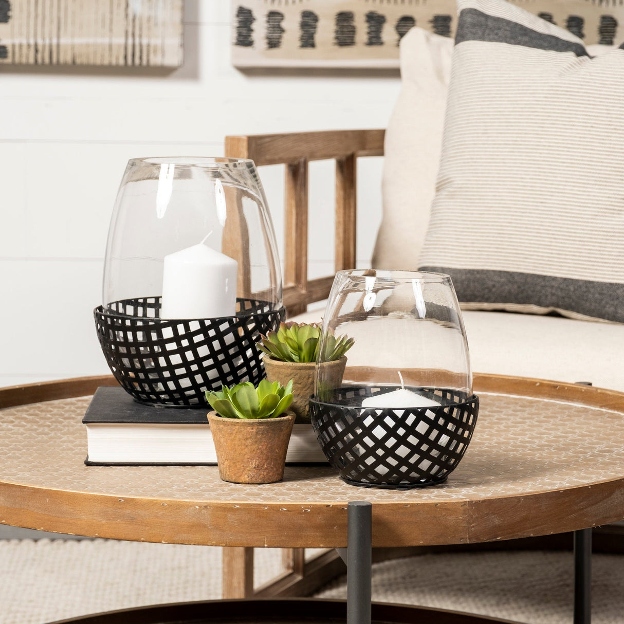 Reena I Small Black Woven Metal Base Table Candle Holder by Mercana at Eve Furniture