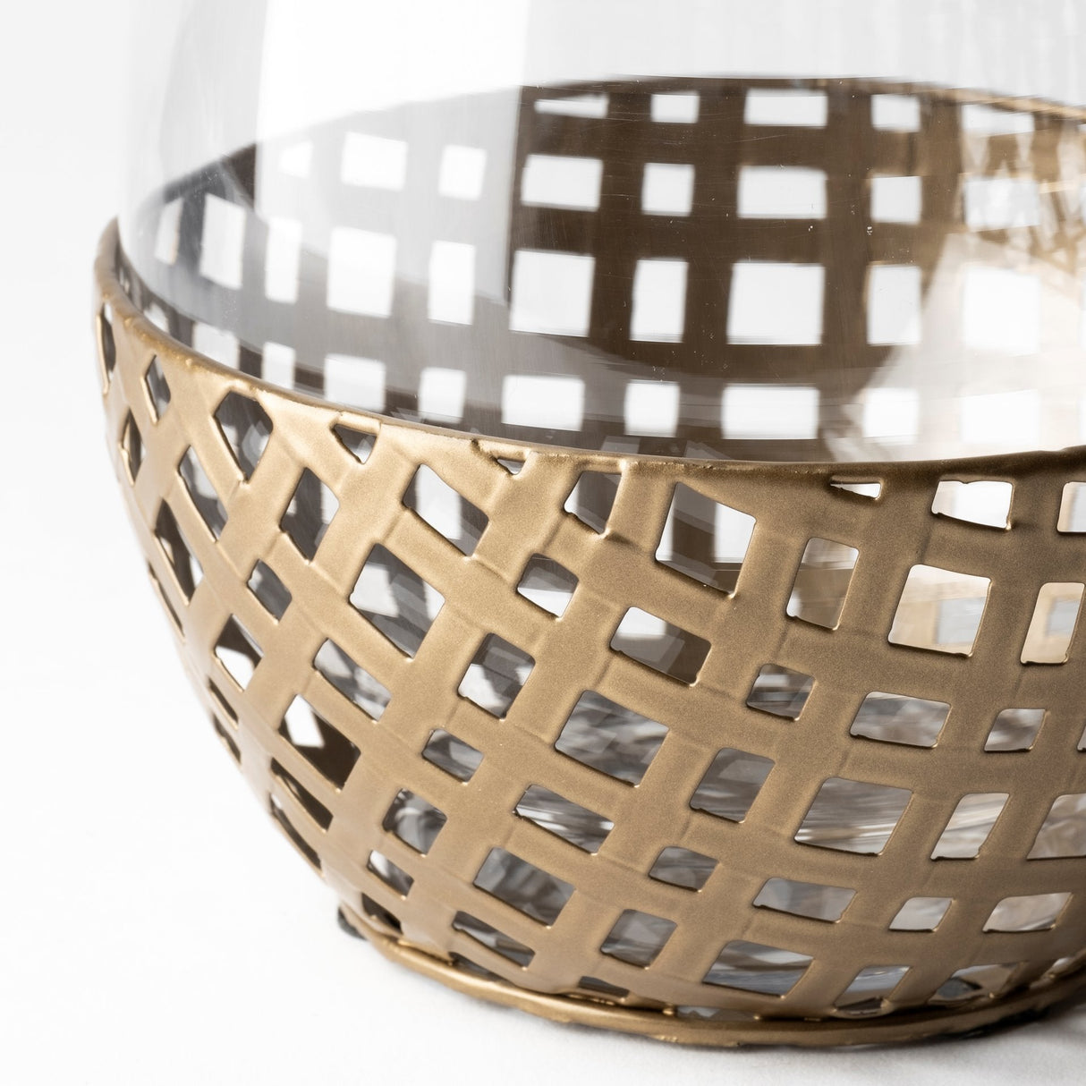 Reena I Small Gold Woven Metal Base Table Candle Holder by Mercana at Eve Furniture