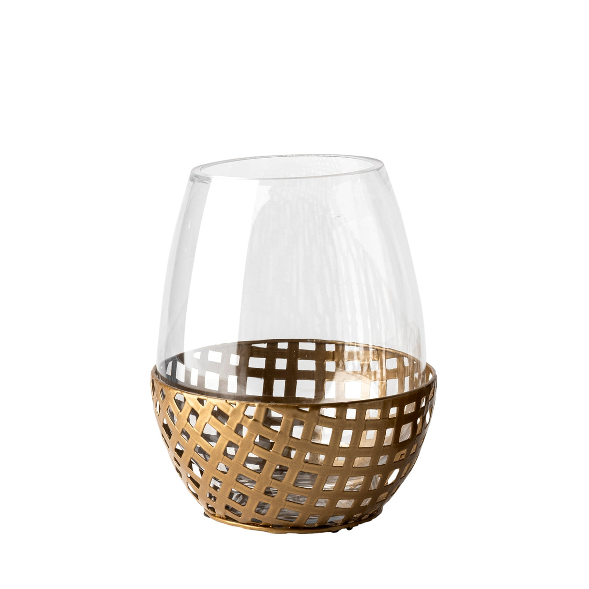 Reena I Small Gold Woven Metal Base Table Candle Holder by Mercana at Eve Furniture