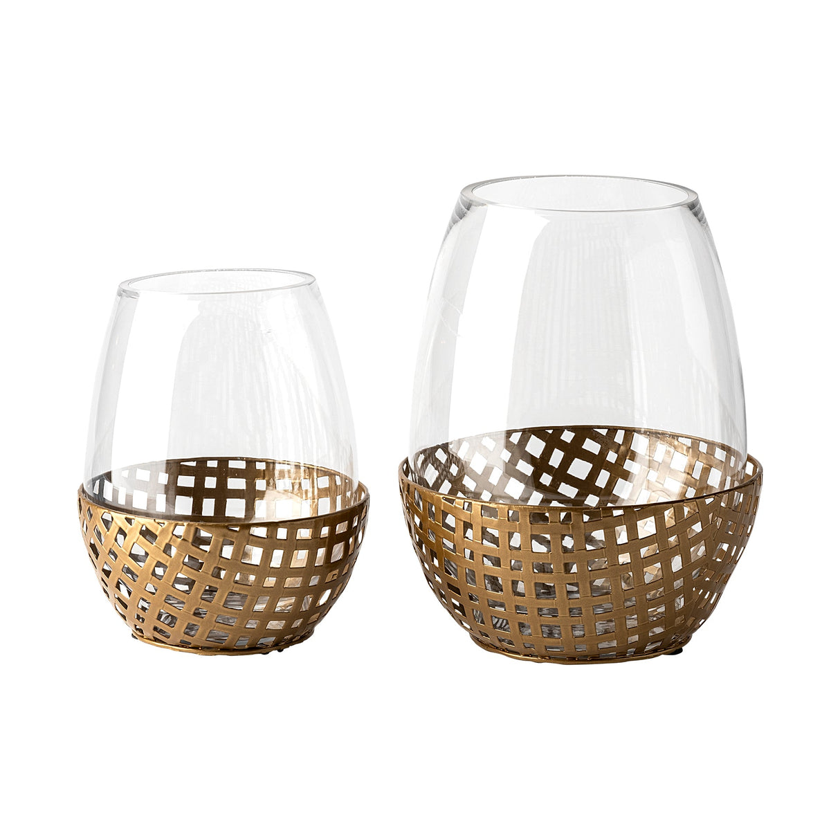 Reena II Large Gold Woven Metal Base Table Candle Holder by Mercana at Eve Furniture