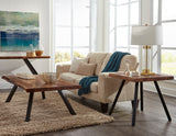 Reese Live Edge Solid Wood Metal Leg Coffee Table in Natural Acacia by Modus Furniture at Eve Furniture