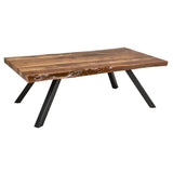 Reese Live Edge Solid Wood Metal Leg Coffee Table in Natural Acacia by Modus Furniture at Eve Furniture