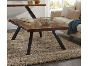 Reese Live Edge Solid Wood Metal Leg Coffee Table in Natural Acacia by Modus Furniture at Eve Furniture