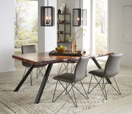 Reese Live Edge Solid Wood Metal Leg Dining Table in Natural Acacia by Modus Furniture at Eve Furniture