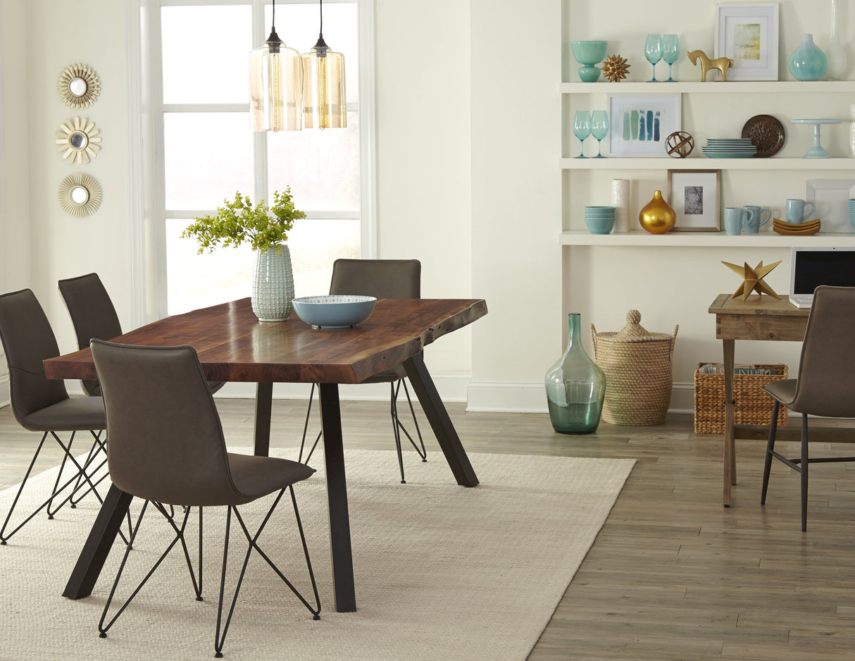 Reese Live Edge Solid Wood Metal Leg Dining Table in Natural Acacia by Modus Furniture at Eve Furniture
