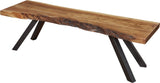 Reese Natural Acacia Live Edge Solid Wood Metal Leg Dining Bench by Modus Furniture at Eve Furniture