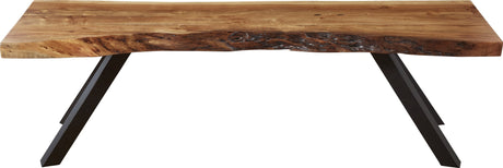 Reese Natural Acacia Live Edge Solid Wood Metal Leg Dining Bench by Modus Furniture at Eve Furniture