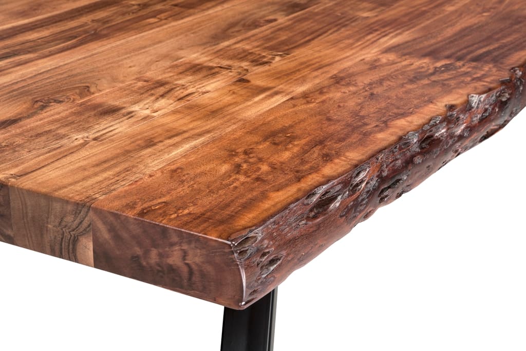 Reese Natural Acacia Live Edge Solid Wood Metal Leg Dining Bench by Modus Furniture at Eve Furniture