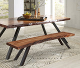 Reese Natural Acacia Live Edge Solid Wood Metal Leg Dining Bench by Modus Furniture at Eve Furniture
