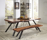 Reese Natural Acacia Live Edge Solid Wood Metal Leg Dining Bench by Modus Furniture at Eve Furniture