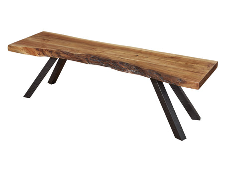 Reese Natural Acacia Live Edge Solid Wood Metal Leg Dining Bench by Modus Furniture at Eve Furniture