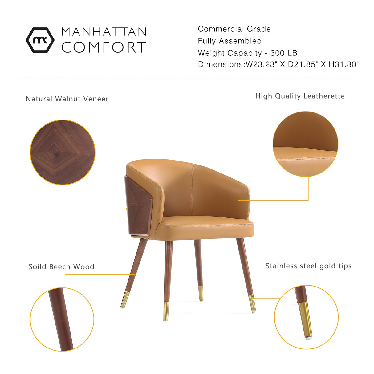 Reeva Dining Chair in Walnut and Camal by Manhattan Comfort at Eve Furniture