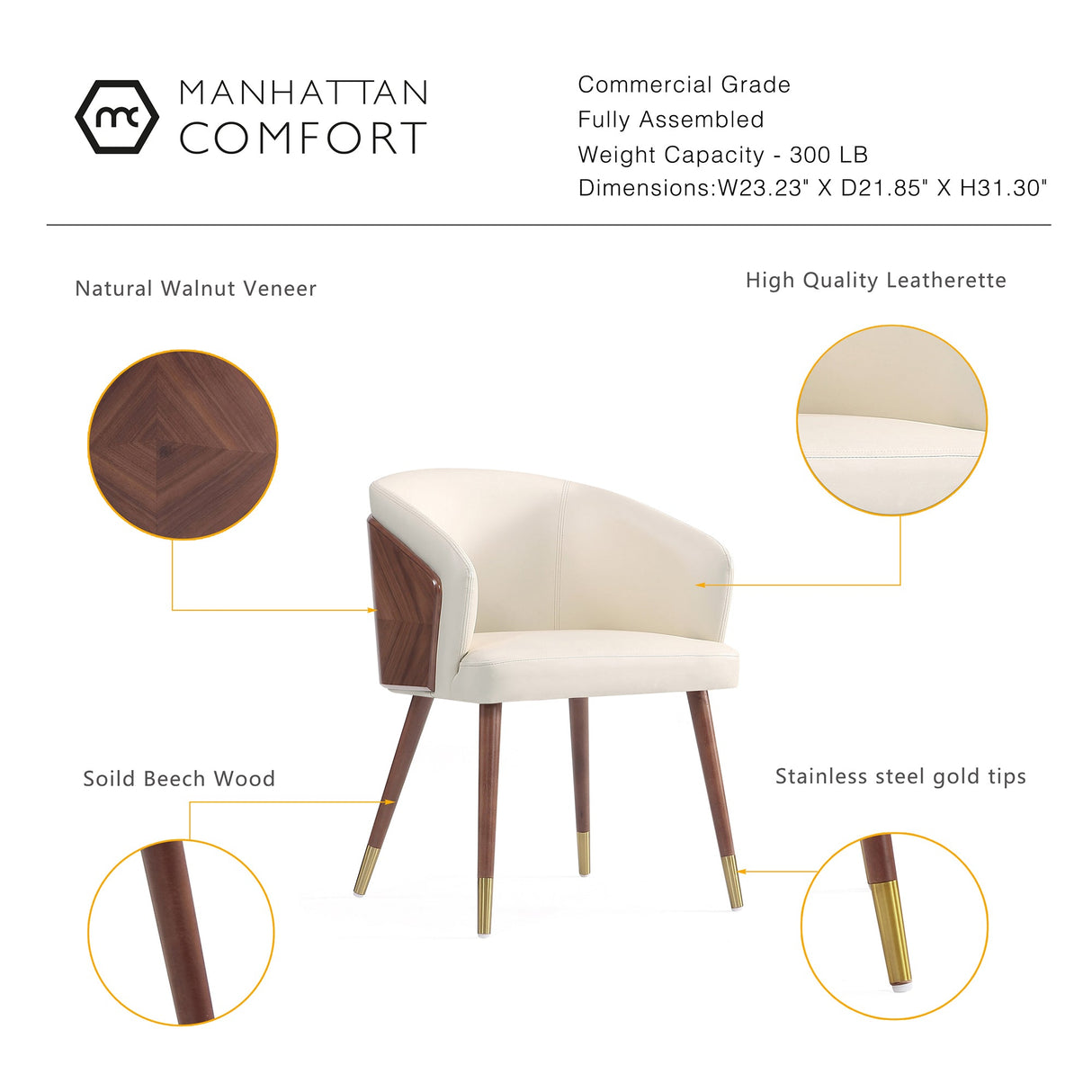 Reeva Dining Chair in Walnut and Cream by Manhattan Comfort at Eve Furniture