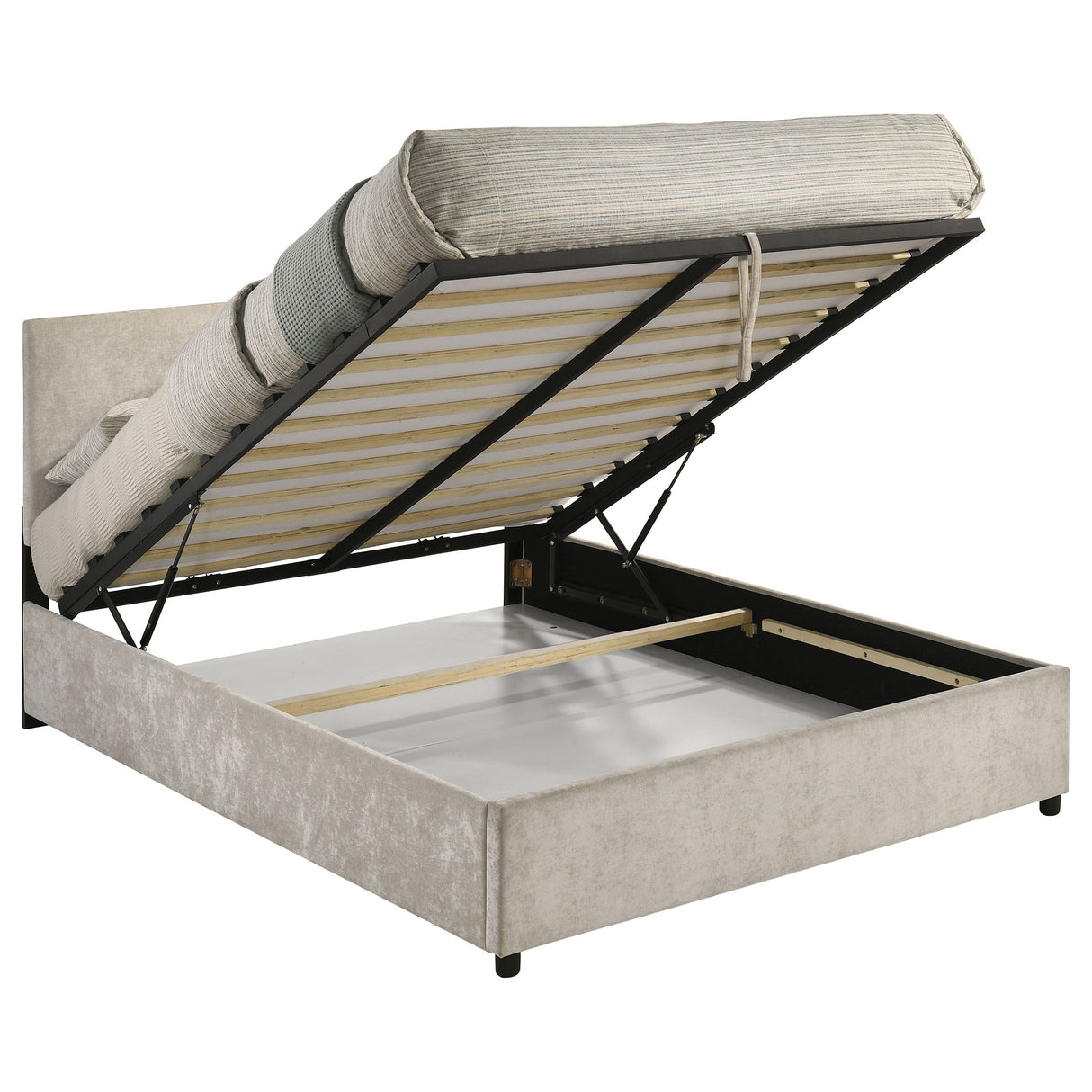 Reeves Beige Upholstered Queen Lift-top Storage Platform Bed by Coaster at Eve Furniture