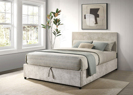 Reeves Beige Upholstered Queen Lift-top Storage Platform Bed by Coaster at Eve Furniture