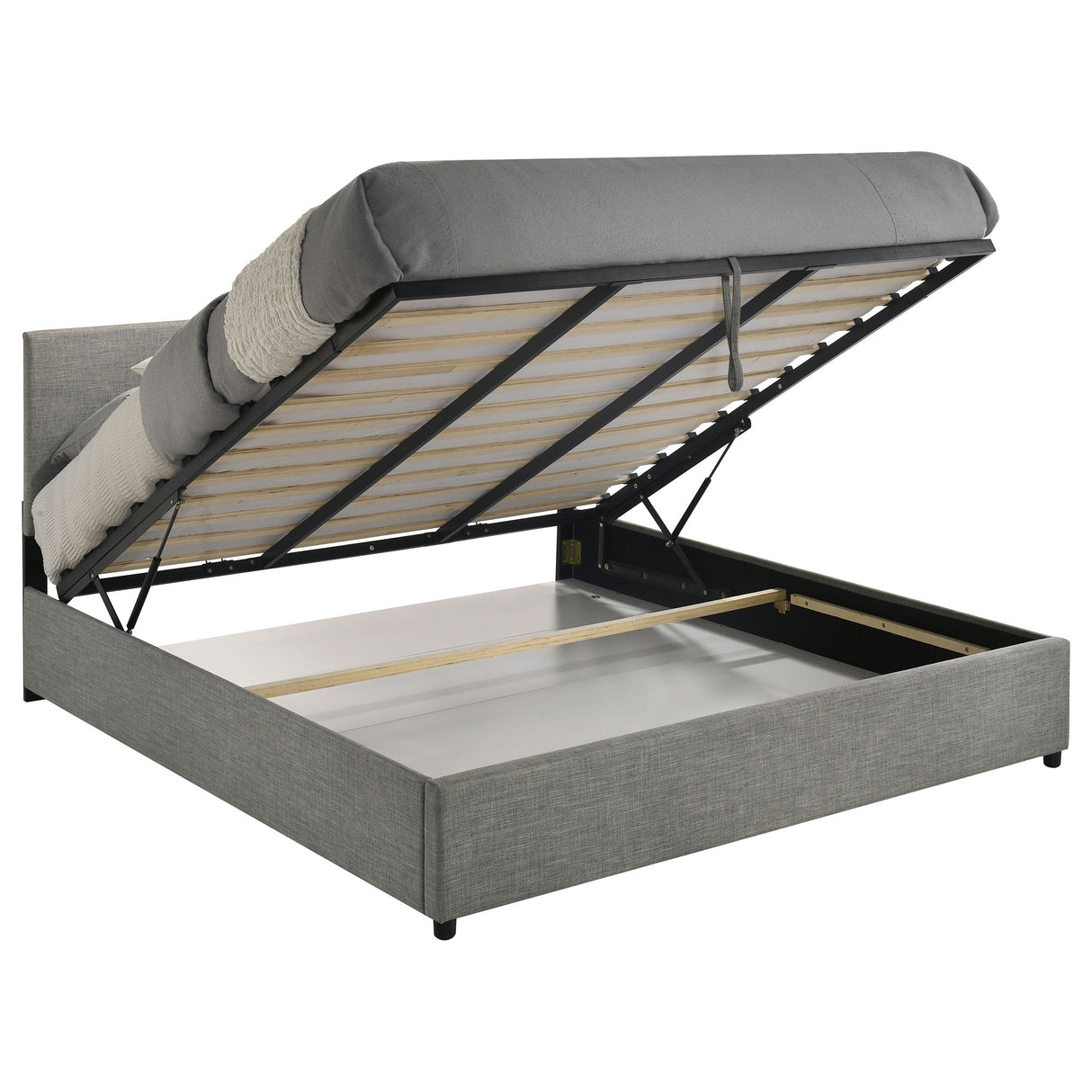 Reeves Grey Upholstered Eastern King Lift-top Storage Platform Bed by Coaster at Eve Furniture