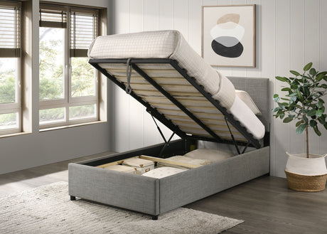 Reeves Grey Upholstered Twin Lift-top Storage Platform Bed by Coaster at Eve Furniture