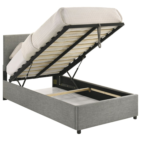 Reeves Grey Upholstered Twin Lift-top Storage Platform Bed by Coaster at Eve Furniture