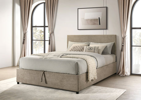 Reeves Tan Upholstered Eastern King Lift-top Storage Platform Bed by Coaster at Eve Furniture