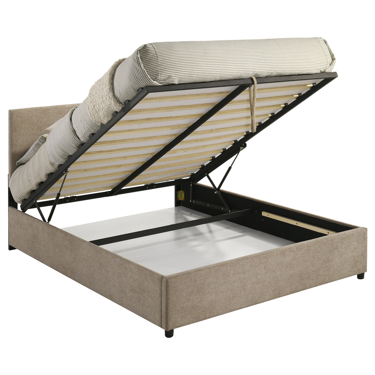 Reeves Tan Upholstered Eastern King Lift-top Storage Platform Bed by Coaster at Eve Furniture