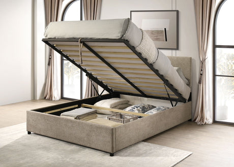 Reeves Tan Upholstered Queen Lift-top Storage Platform Bed by Coaster at Eve Furniture