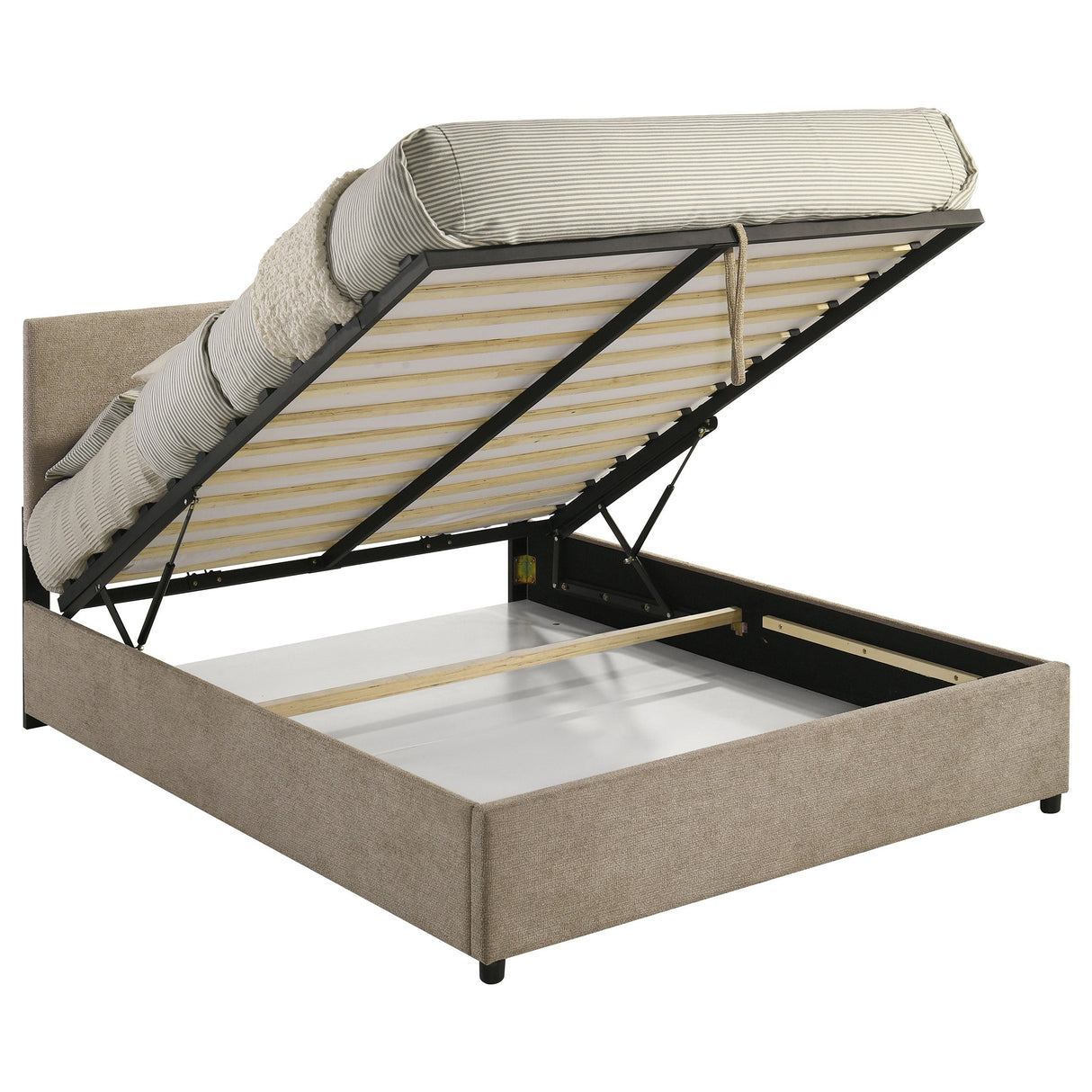 Reeves Tan Upholstered Queen Lift-top Storage Platform Bed by Coaster at Eve Furniture