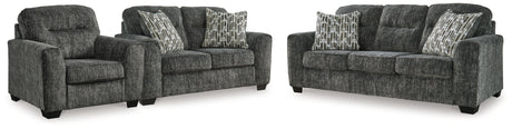 Lonoke Gunmetal Sofa, Loveseat and Oversized Chair by Ashley at Eve Furniture
