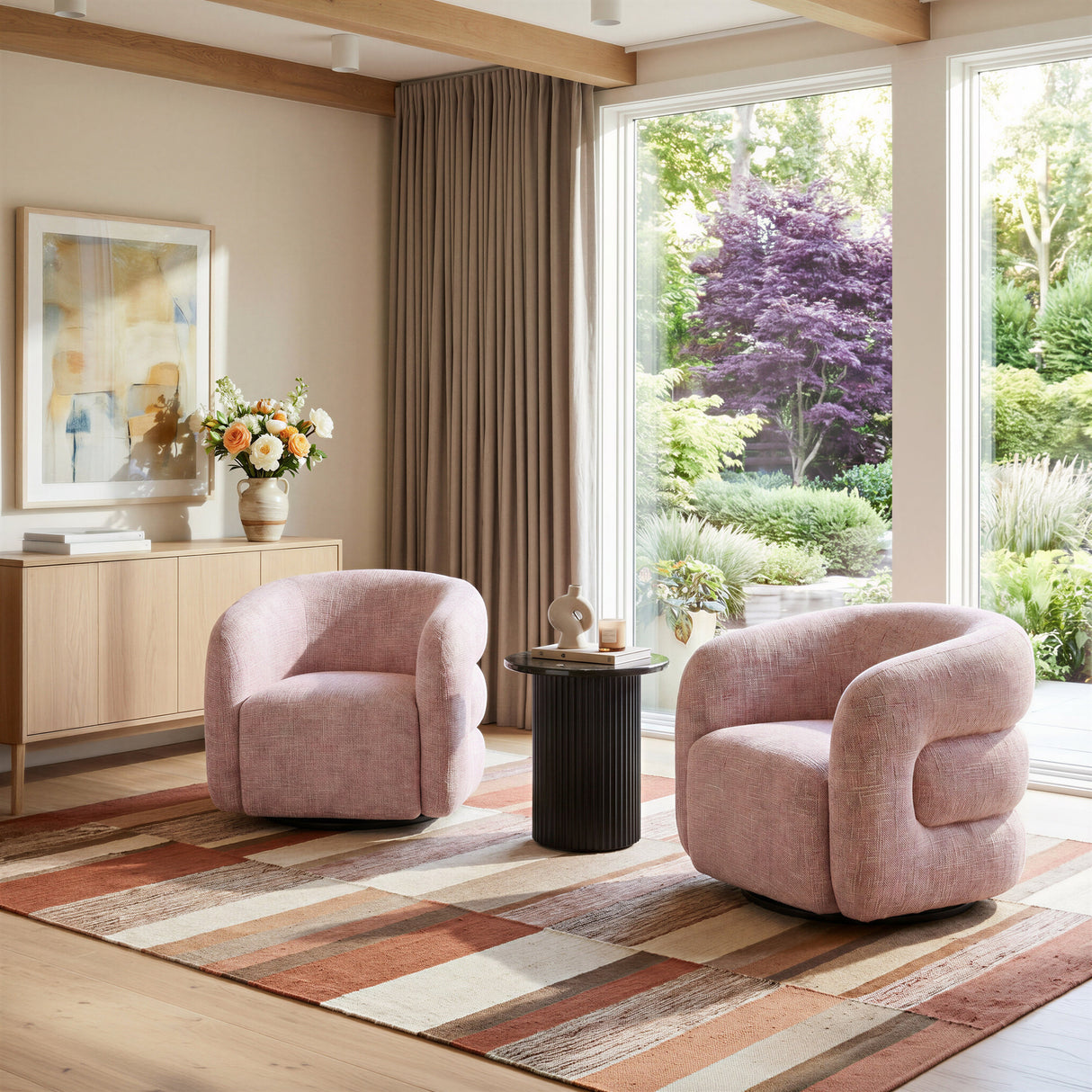 Refine Pink Tweed Swivel Chair by Zuomod at Eve Furniture