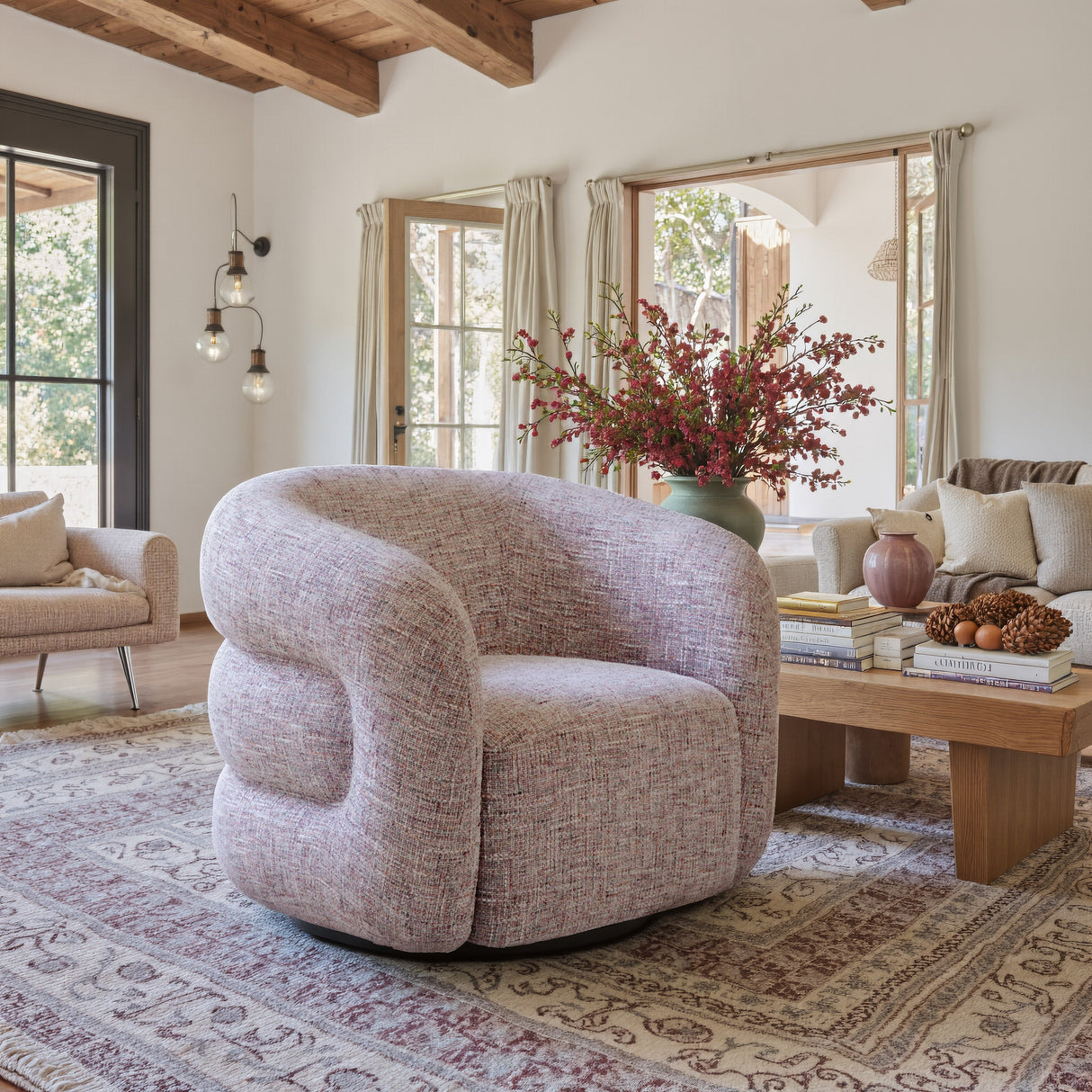 Refine Pink Tweed Swivel Chair by Zuomod at Eve Furniture