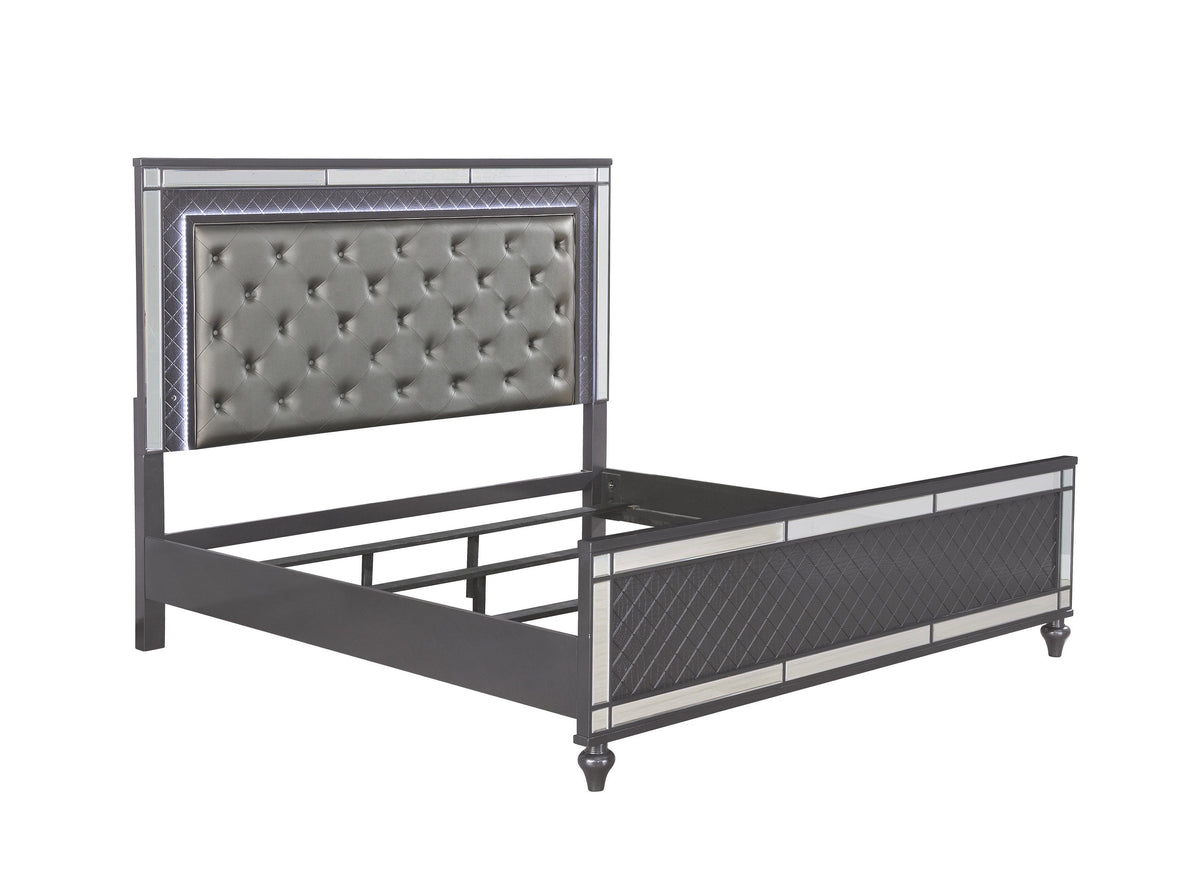 Refino Gray King LED Upholstered Panel Bed by Crown Mark at Eve Furniture